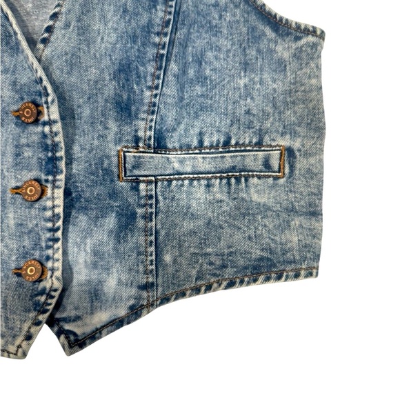 SINCERELY JULES Blue Denim Jean Vest Crop Too Rose Gold Buttons NWT XL - Picture 8 of 11